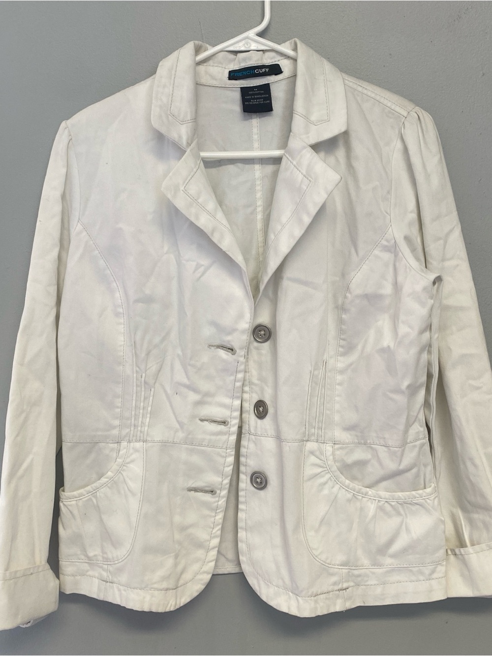 French Cuff White Cotton Tailored Blazer size M Cotton
